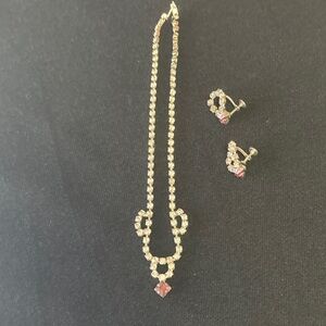 Vintage circa 1940's Weiss rhinestone necklace & screw back earring set